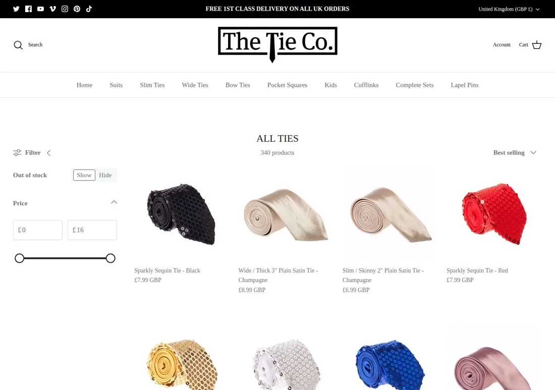 The Tie Company Shopify SEO Support gallery